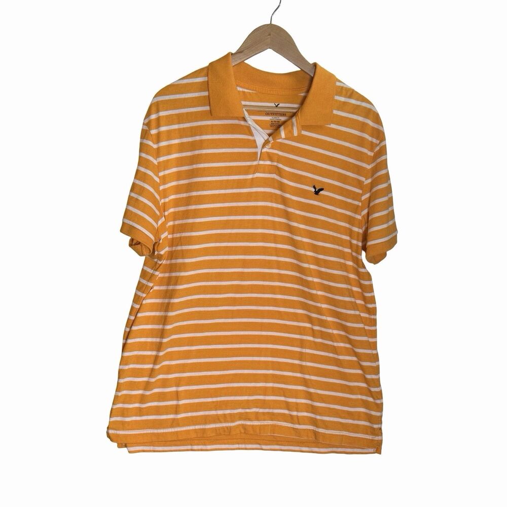 American Eagle Outfitters Polo Shirt Men's X-Large Classic Fit Orange Striped SS